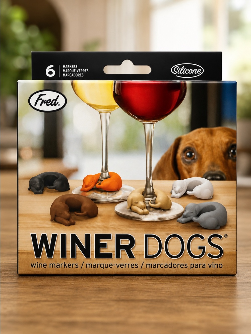🌸 Fred Winer Dogs Silicone Wine Glass Markers - Multi-Color